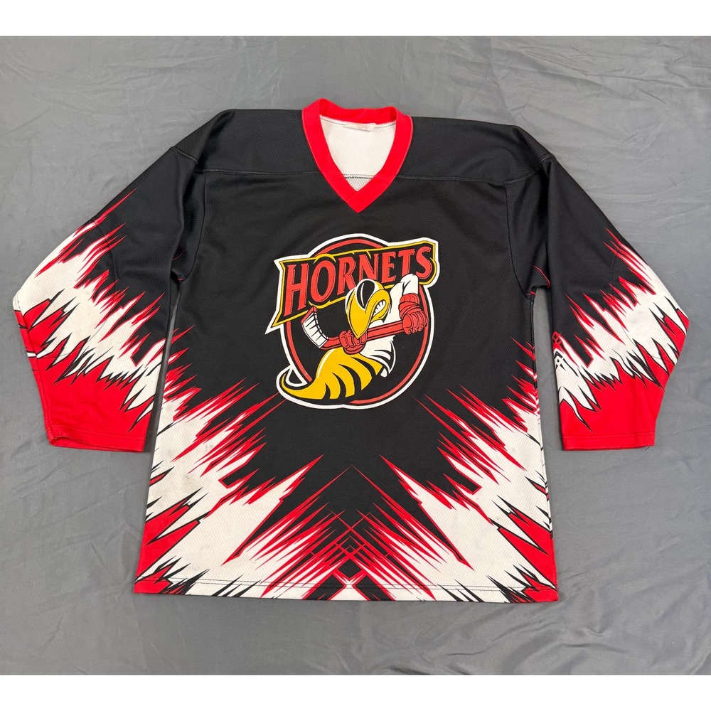 Vtg Cambridge Hornets #10 Allan Cup Hockey AAA Ontario Canada Black Red Mens XS